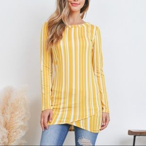 IVORY & MUSTARD yellow STRIPES tunic long sleeve TOP, New!🌻💛
